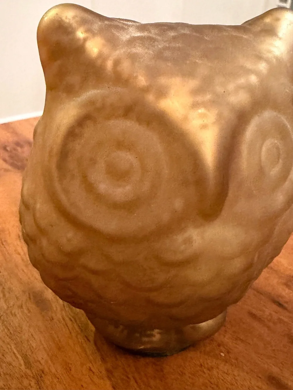 Vintage 1970s Iridescent Gold Glass Owl Figurine 5” Retro MCM Boho Chic Woodland